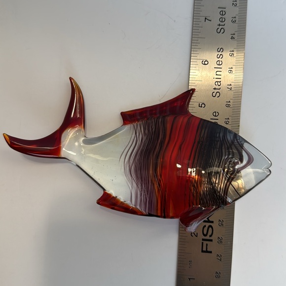 Vintage Hand Blown Red Black Stripe Glass Fish Sculpture 6" - Picture 16 of 16